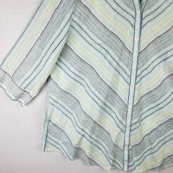 CHICO'S 100% Linen Shirt Tunic Blouse Striped Bias Cut size XL/18 Boho Resort - Picture 4 of 12